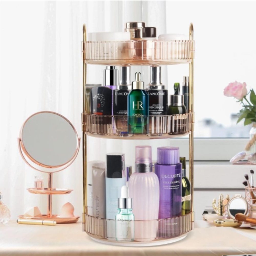 3 Tiers - 360° Turntable Makeup Organizer - Lazy Susan Cosmetics Storage